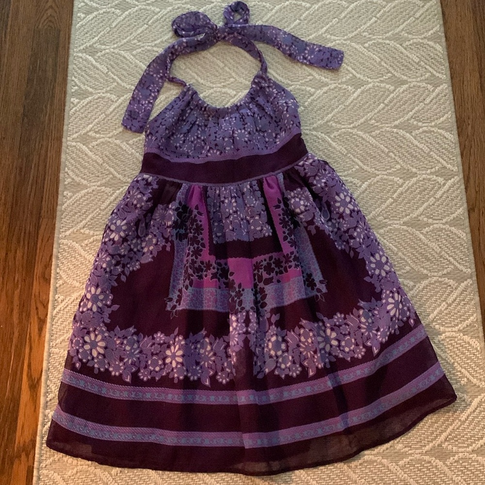 Fire Los Angeles Sundress in Purple, Pink & Maroon, Tie Neckline, Stretch Back